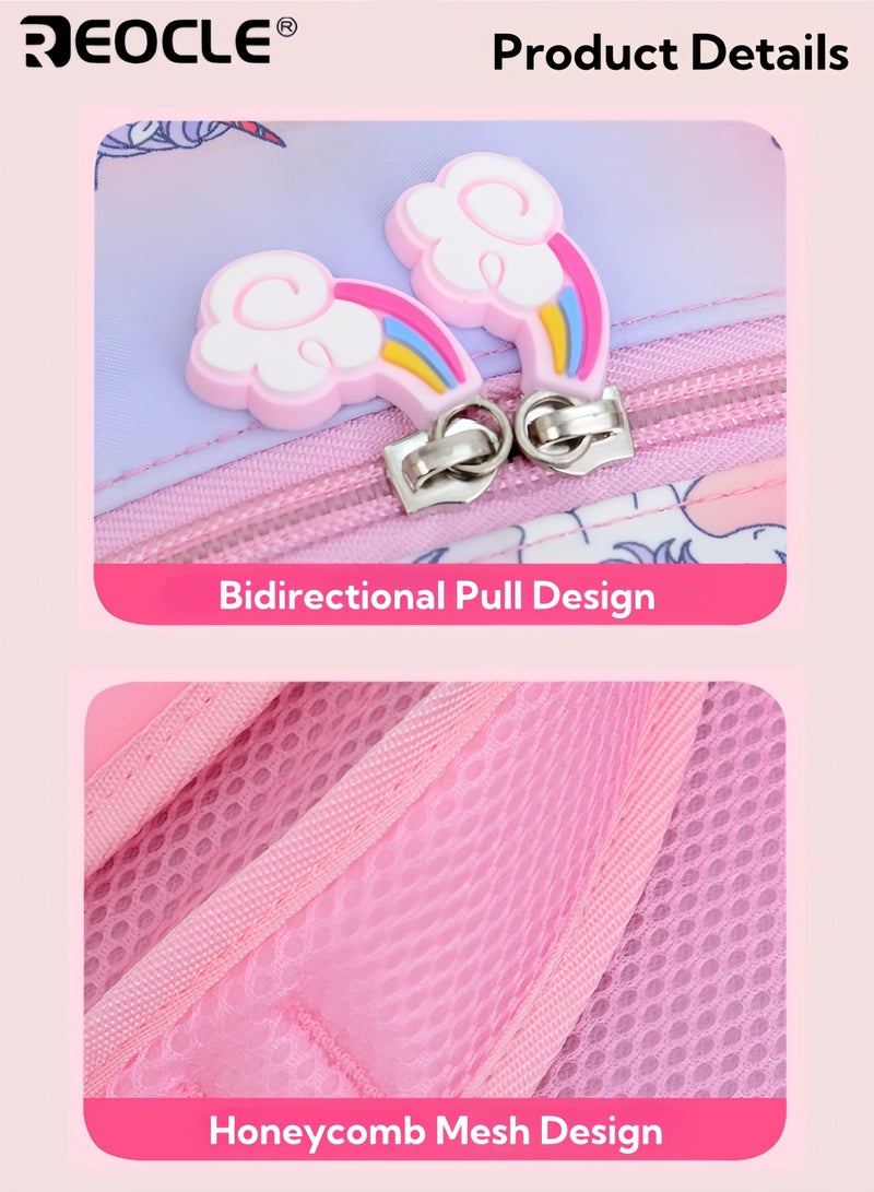 REOCLE Girl’s Kindergarten Schoolbag Princess Style Unicorn Design Cartoon Bag Large Capacity Adjustable Strips Youngsters's Outdoor Backpack Shoulder Bag - Image 5